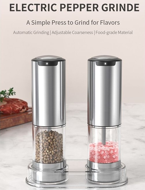 Feelive Rechargeable Pepper And Salt Grinder 2 Set With Stand