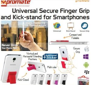 Promate Gripmate Universal Smartphone Finger Grip and Kickstand Maroon