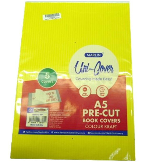 Marlin Kids A5 Precut Book Cover Yellow5 Pack