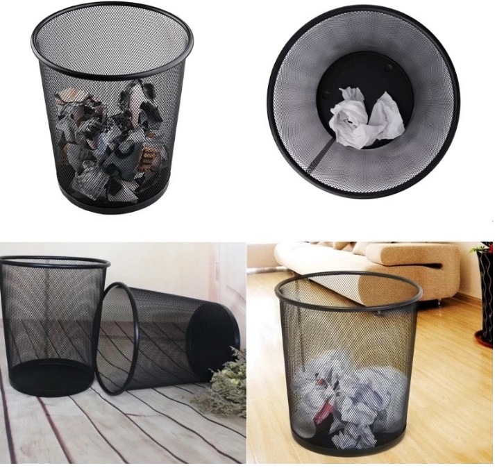 Brainware Round Steel Mesh Trash Can Black