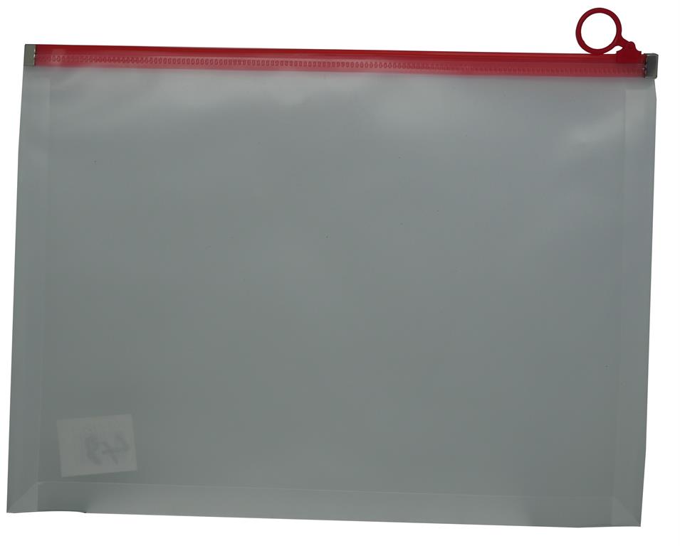Brainware A4 Clear Carry Folder With Red Easy Slide Zip