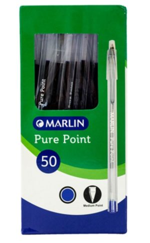 Marlin Pure Point Transparent Pens Box of 50 Blue