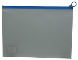 Brainware A4 Clear Carry Folder With Blue Easy Slide Zip