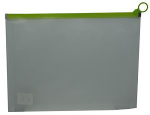 Brainware A4 Clear Carry Folder With Green Easy Slide Zip