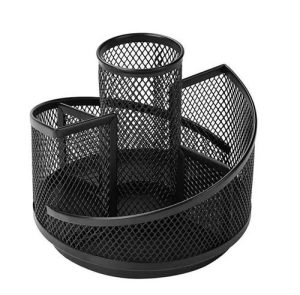 Brainware 5 Way Black Steel Mesh Rotating Pen Holder