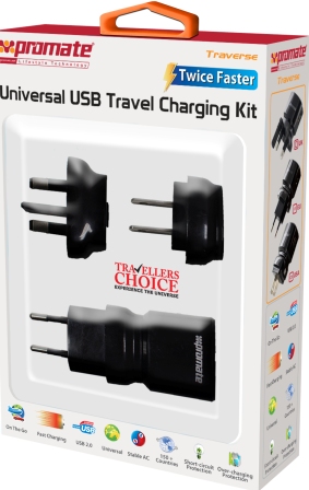 Promate White Traversel Travel USB Charger