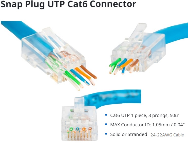 Ellies Cat6 UTP RJ45 Modular Snap Plugs 50 Pack