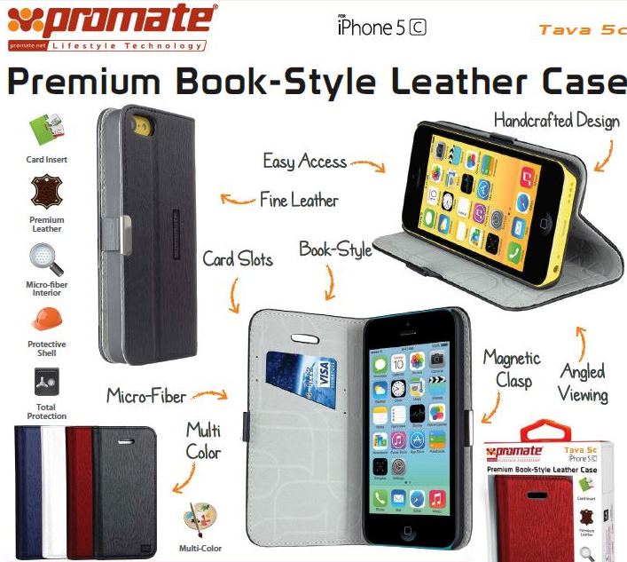 Promate White Tava 5C Book-Style Flip Case